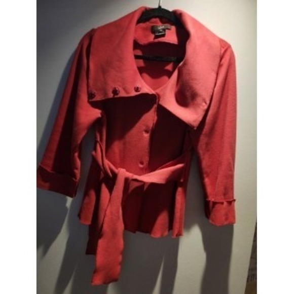 Luii Red Belted Peplum Jacket Shawl Collar 3/4 Sleeve Womens Medium - Picture 1 of 4